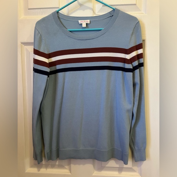 Riley & Rae Light Blue Crewneck Sweater with Stripes - Picture 1 of 3